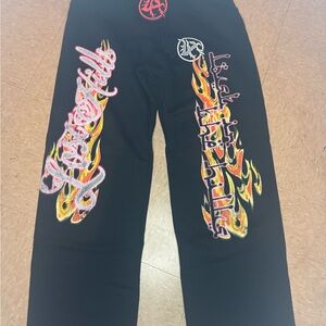 Lost Hills Black Joggers with Red Flame Design